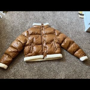 Anwnd brown puffer jacket, faux fur, womens large